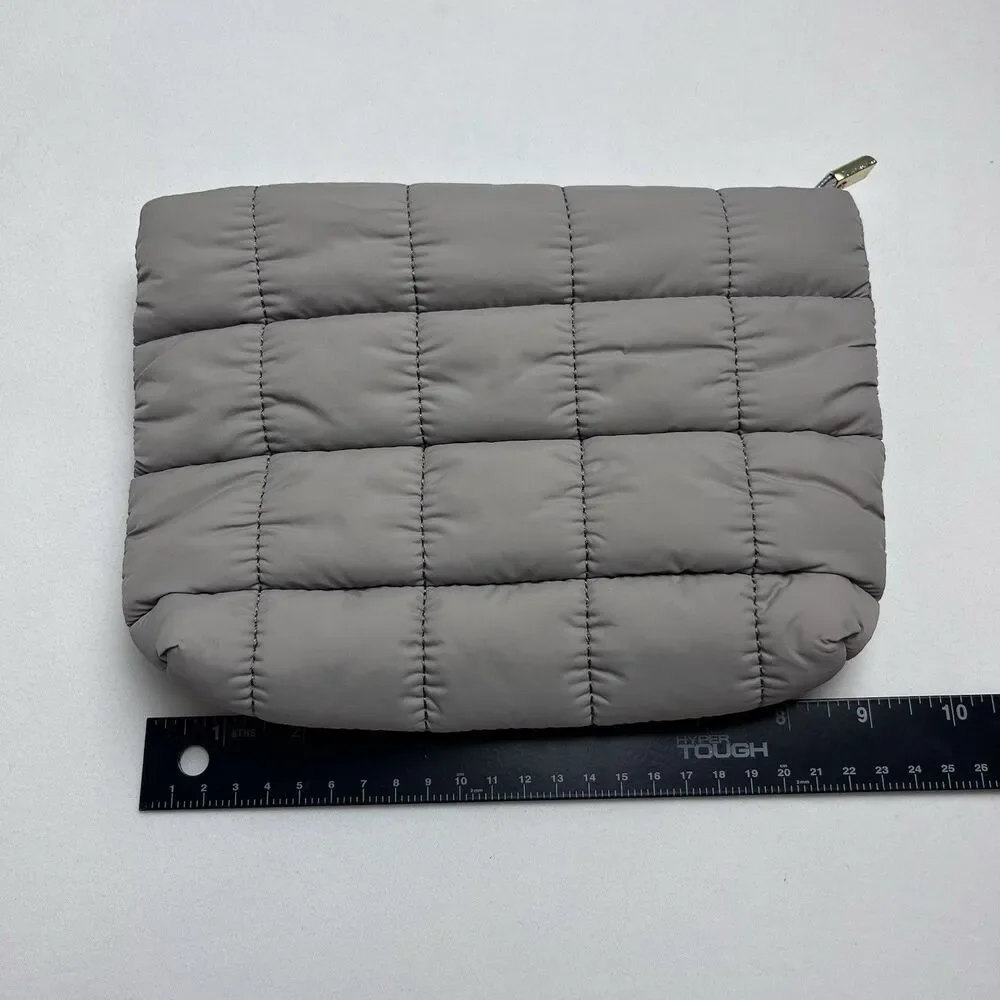 New Tarte Puffy Makeup Bag Slate Gray Quilted Cosmetic Bag 9x7 Travel Zip